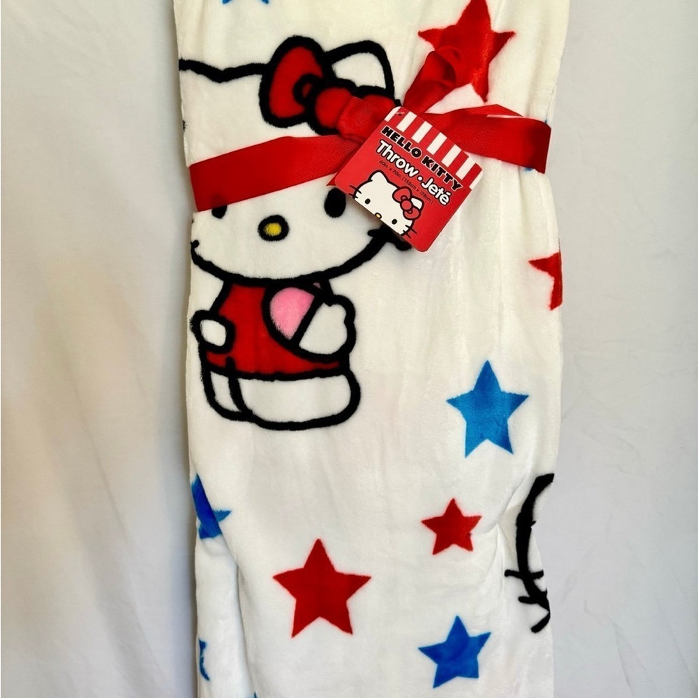Hello Kitty Red White Blue Stars 4th of July Plush Throw Blanket 60"x70"
